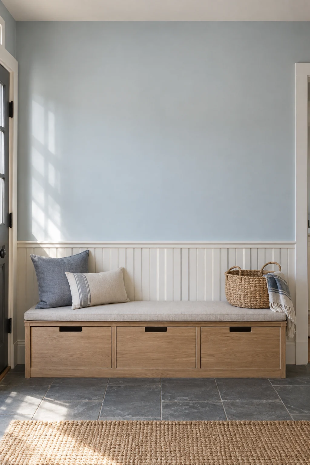 Pale oak mudroom