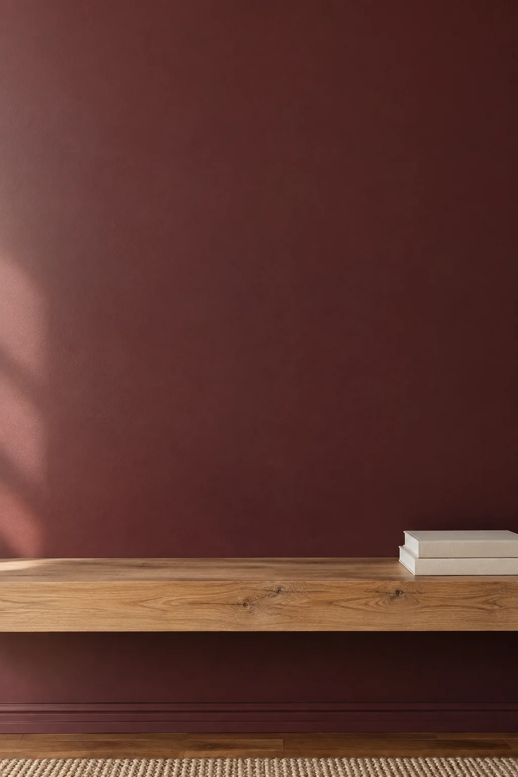 Oak and burgundy shelf