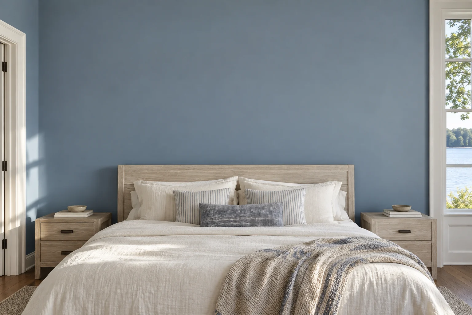 Wide lakeside bedroom