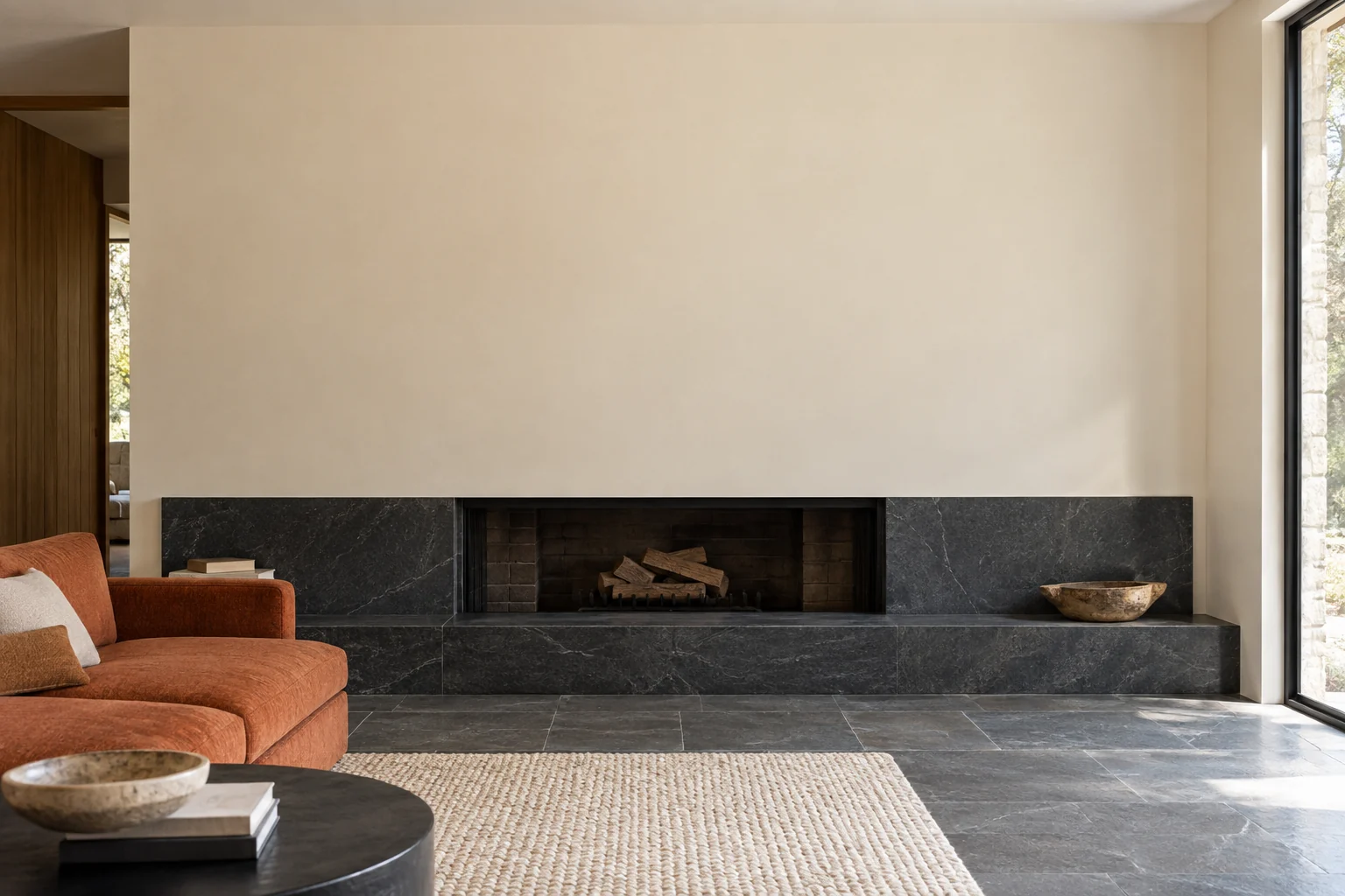 Wide modern hearth