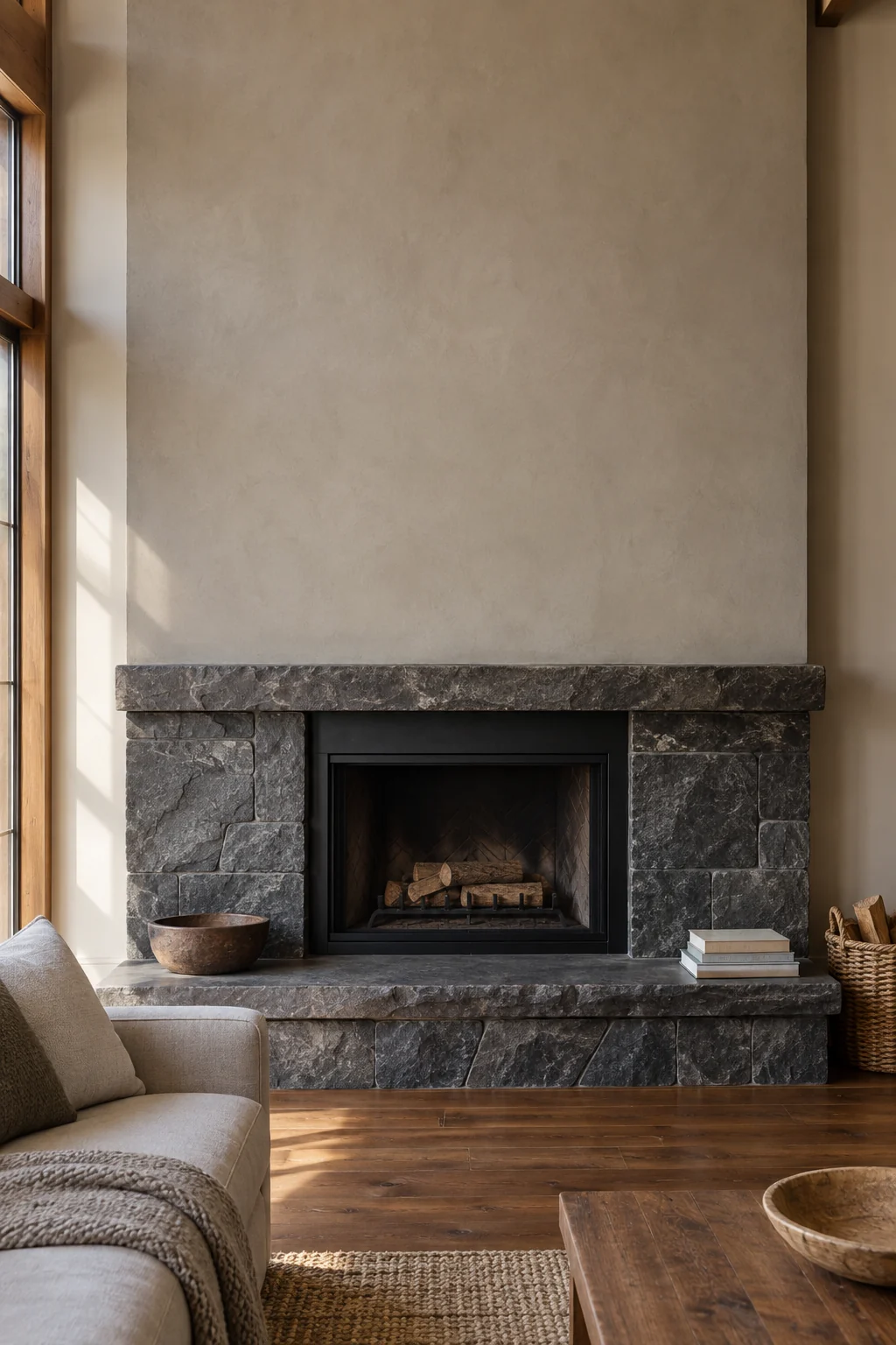 Rustic mountain fireplace