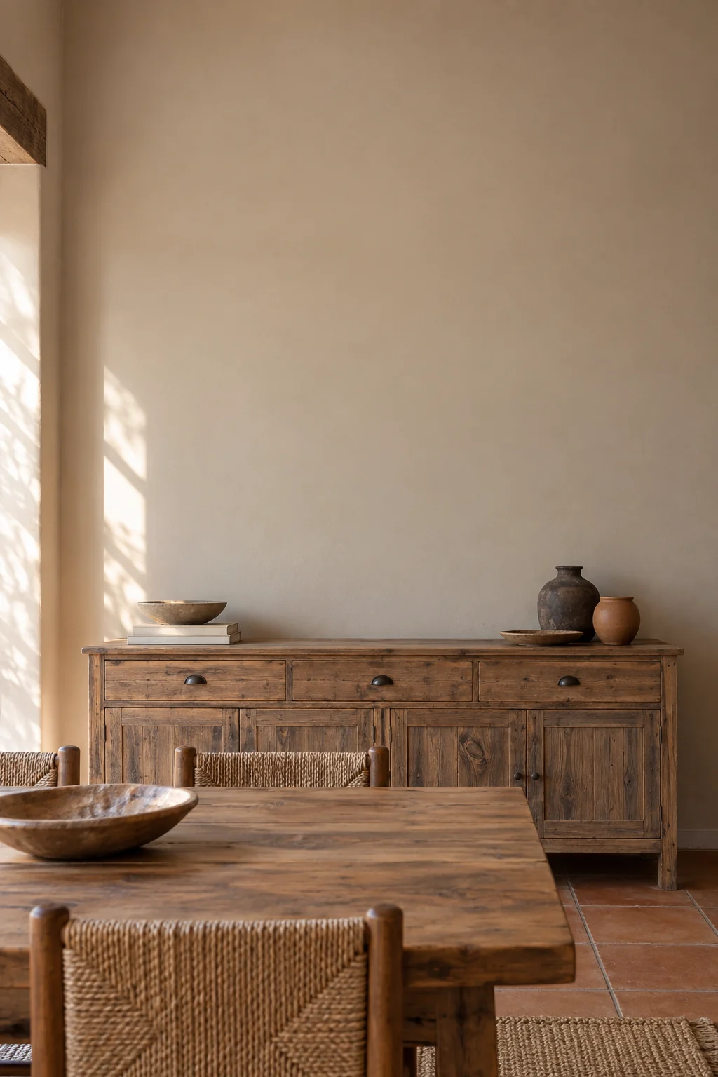 Warm terracotta dining